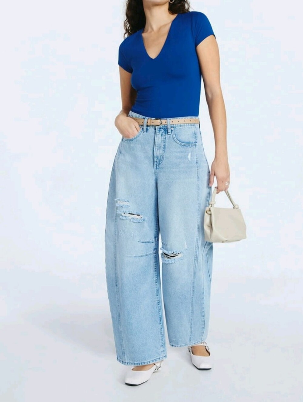 High-Rise Light Blue Wide Leg Distressed Jeans